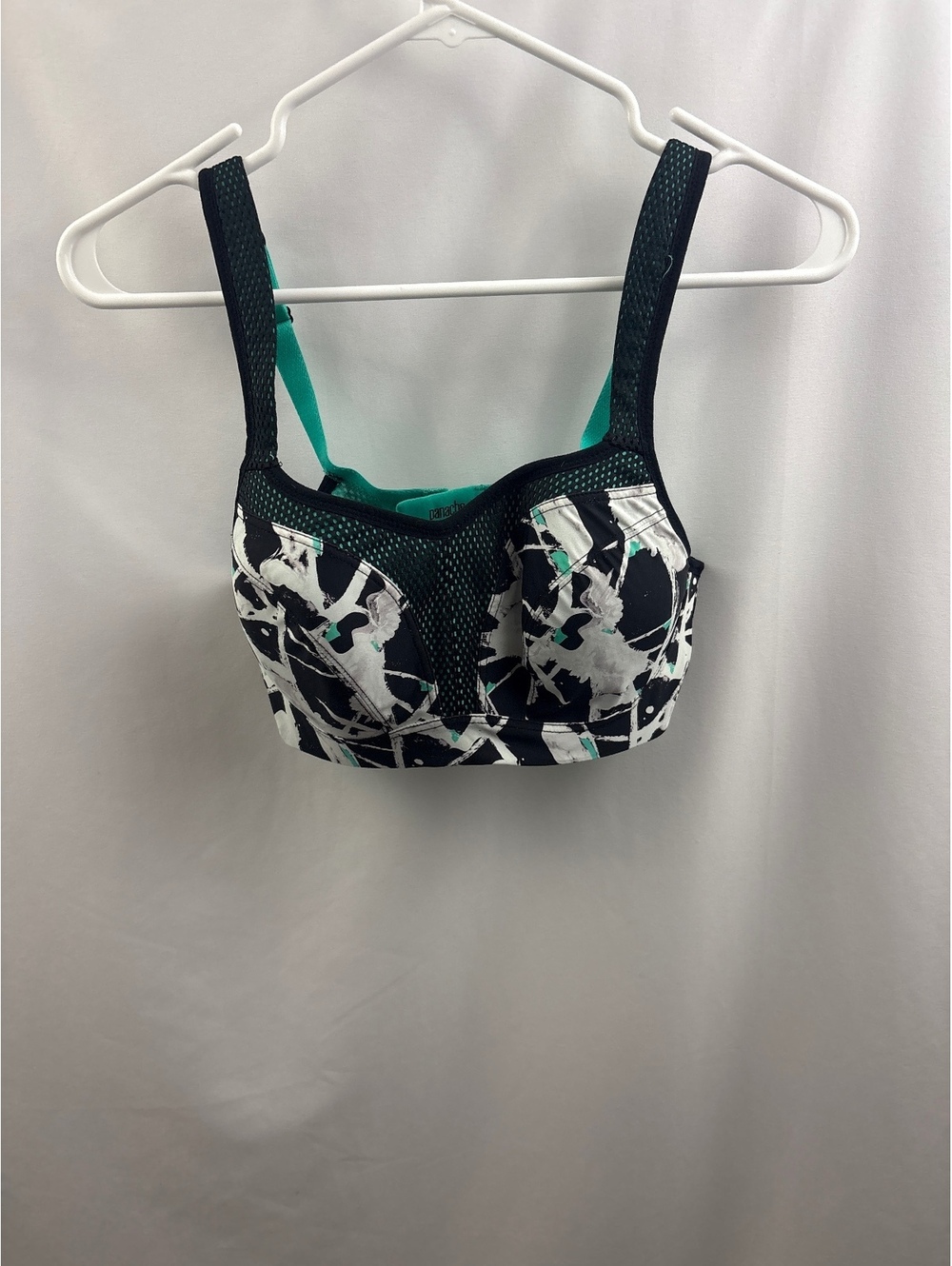 Panache Sports Bra 34DD Torquoise Black White Abstract Print Sports Bra